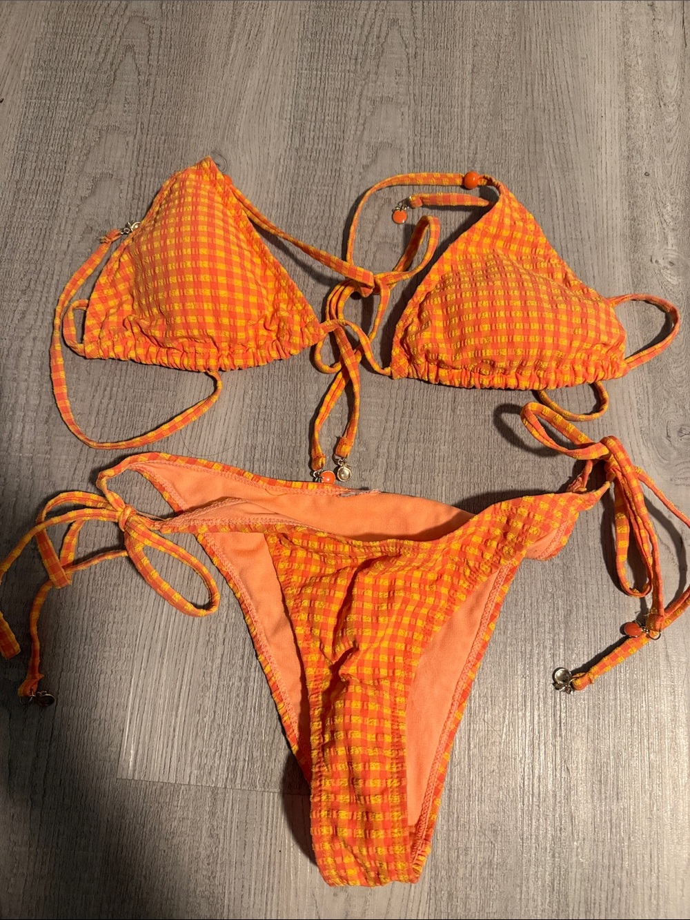 Primark Orange Check Tie Triangle Bikini